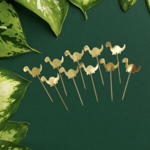 Pack de 10 toppers para cupcakes con silueta de dinosaurio en color dorado