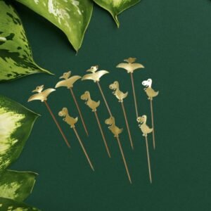 Pack de 10 toppers para cupcakes de dinosaurios Rex y Pterodáctilo en color dorado